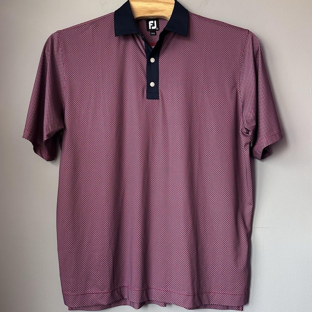 FootJoy Polo Shirt Mens XL Red Blue Geometric Golf Performance Short Sleeve